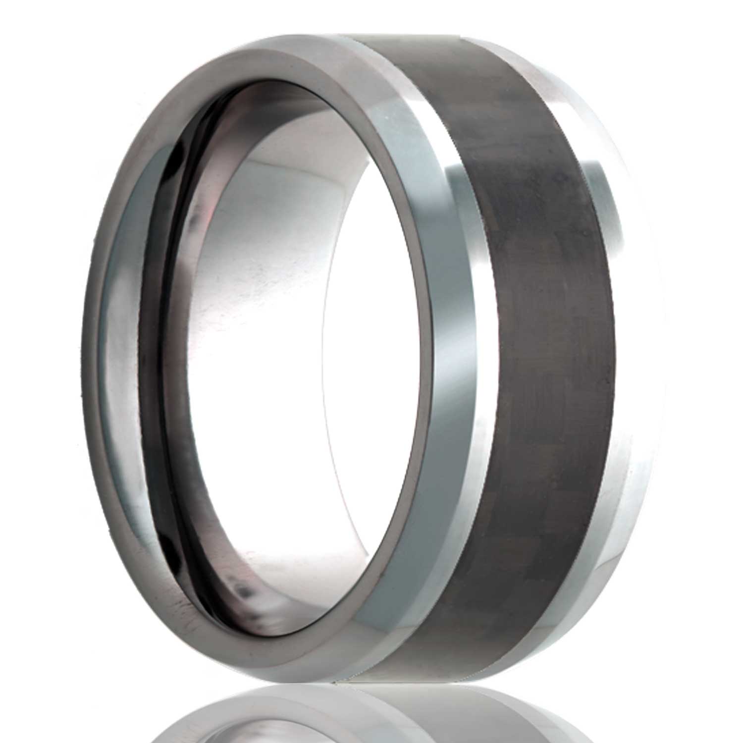 Tungsten Beveled Edge Comfort Fit Band with Carbon Fiber