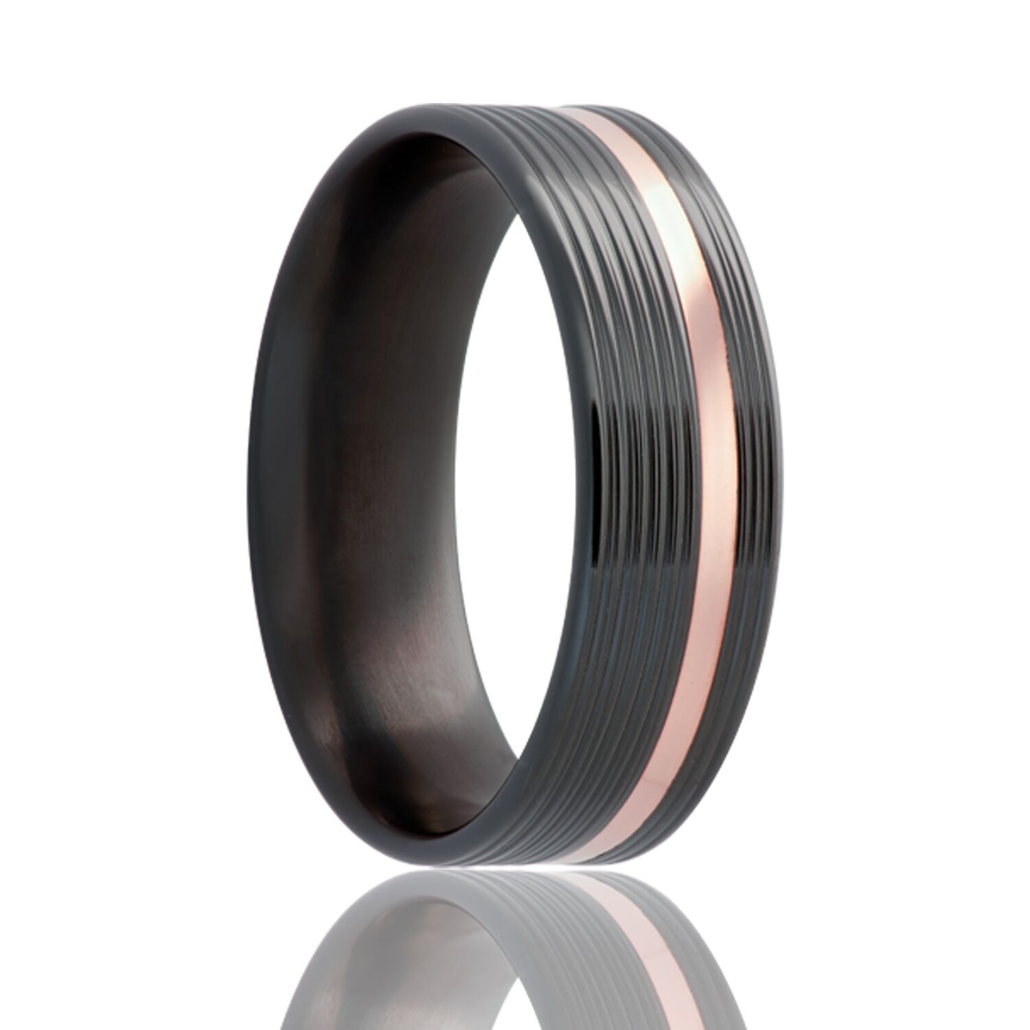 Black Zirconium Comfort Fit Band with 14k Rose Gold Inlay