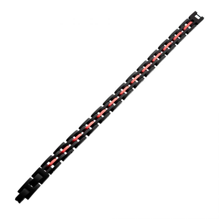Black and Red Steel Link Bracelet - Image 3