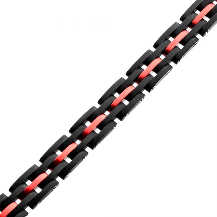 Black and Red Steel Link Bracelet - Image 2