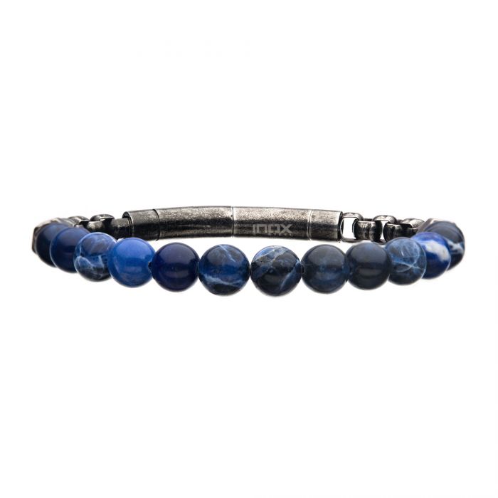 Stainless Steel and Sodalite Bead Box Chain Bracelet