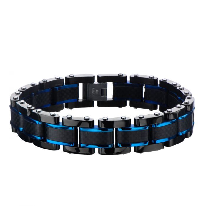 Stainless Steel and Carbon Fiber Link Bracelet