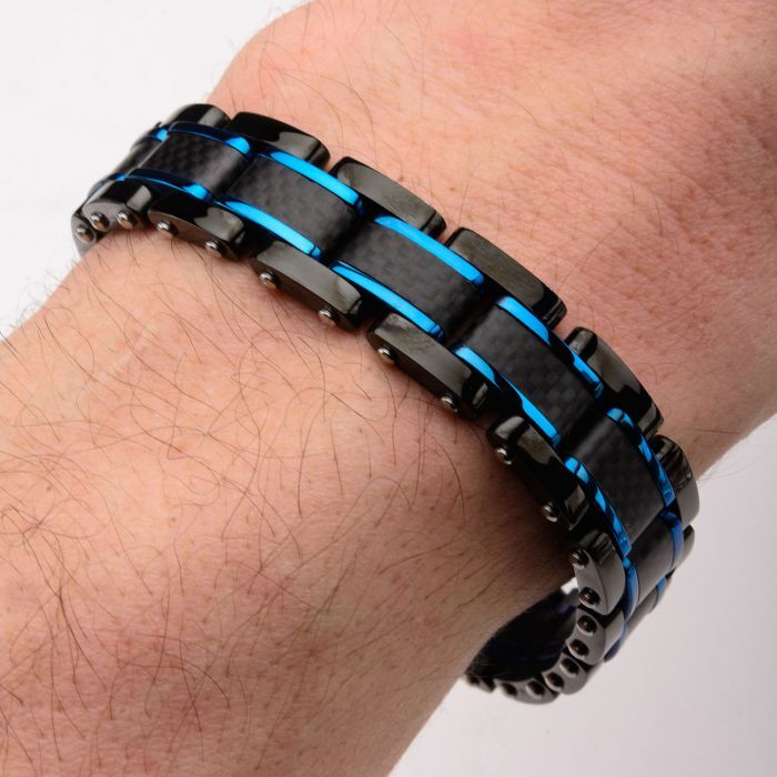 Stainless Steel and Carbon Fiber Link Bracelet - Image 3