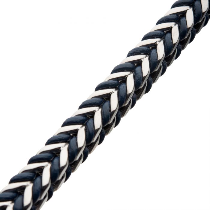 Stainless Steel and Blue Leather Bracelet - Image 2