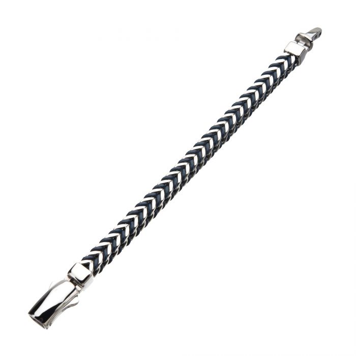 Stainless Steel and Blue Leather Bracelet - Image 3
