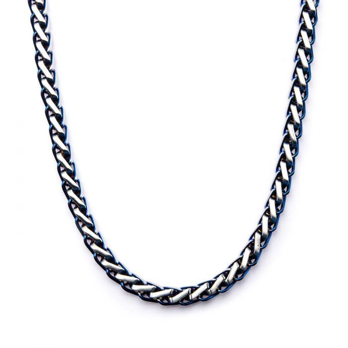 Blue Plated Stainless Steel Franco Chain Necklace