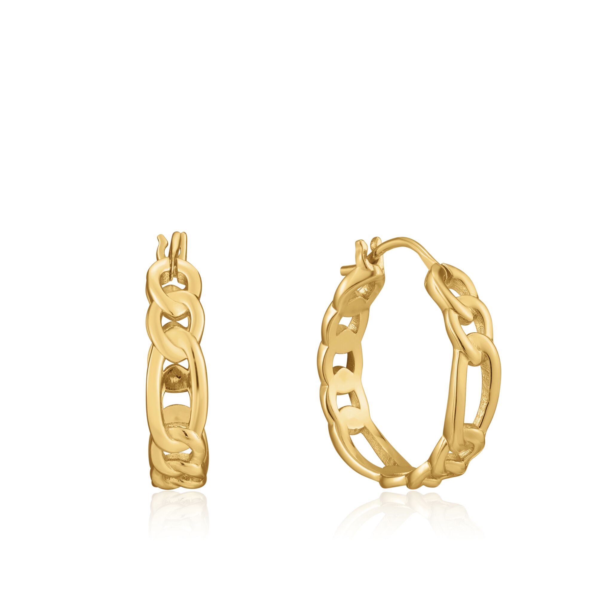 Gold Toned Figaro Chain Hoop Earrings by Ania Haie