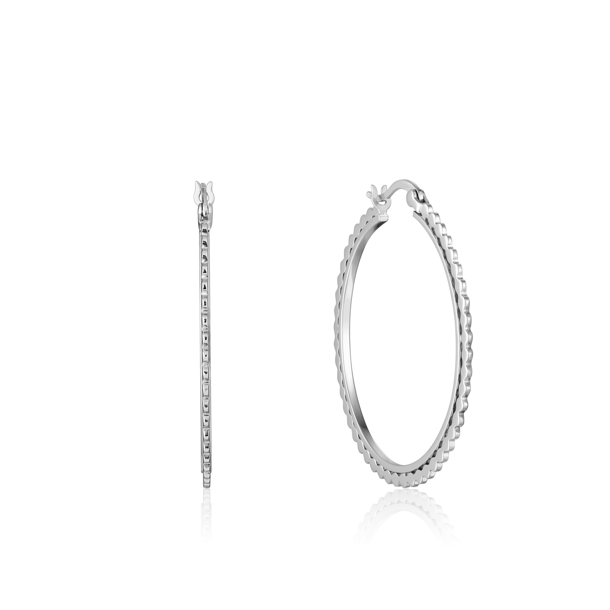 Sterling Silver Flat Beaded Hoop Earrings by Ania Haie