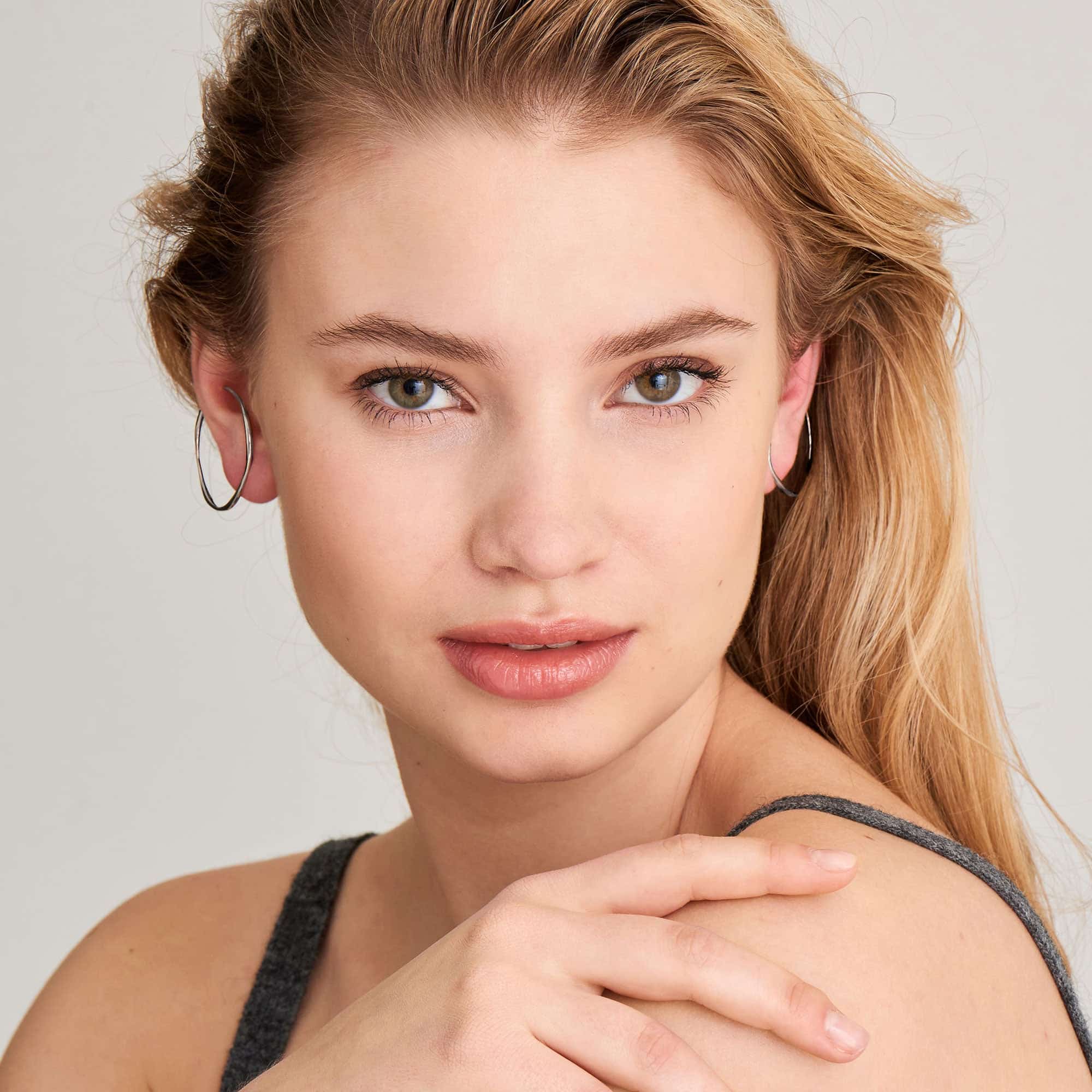 sterling silver stud hoop ear cuffs on model
