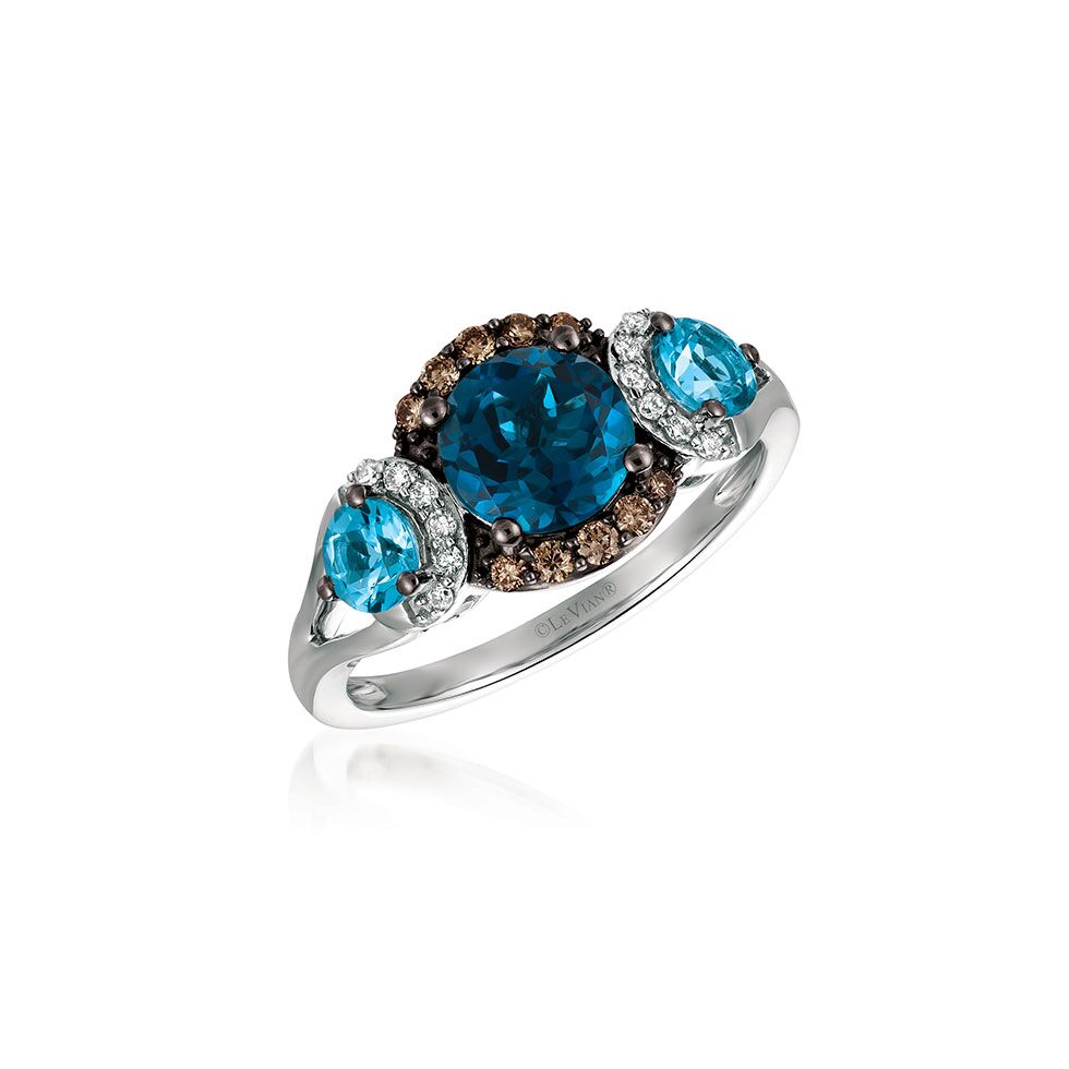 Round Deep Sea Blue Topaz™ Ring with Chocolate and Vanilla Diamonds® Le Vian®