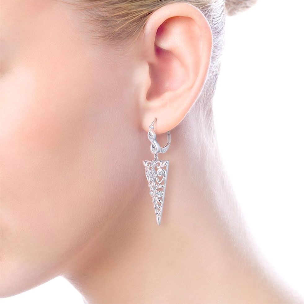 White Sapphire Vintage Inspired Triangle Drop Earrings - Image 2