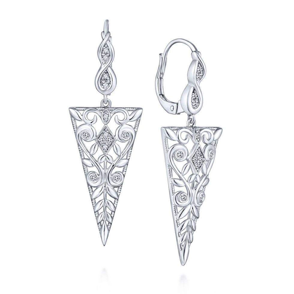 White Sapphire Vintage Inspired Triangle Drop Earrings