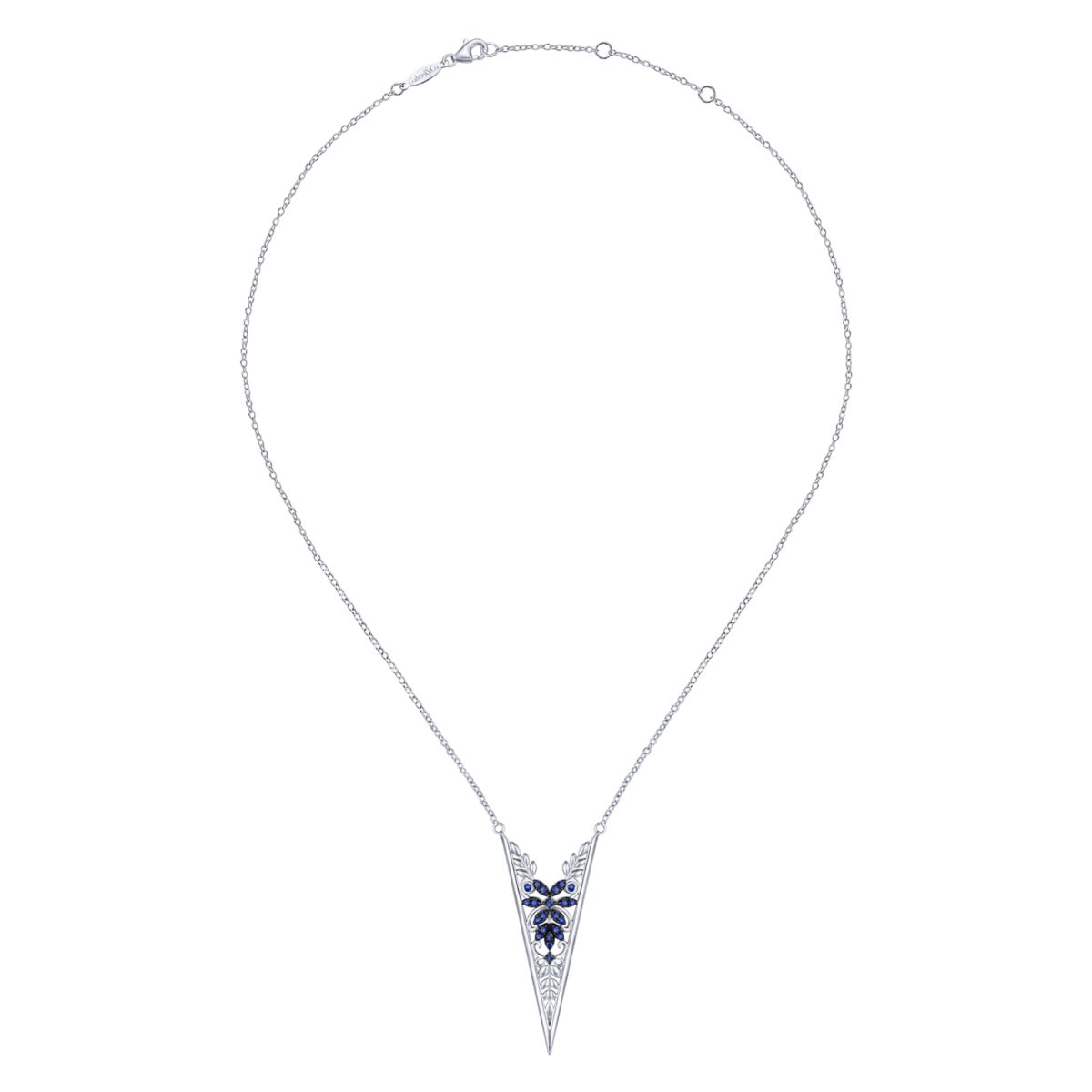 Openwork Sapphire Floral Triangle Necklace - Image 2