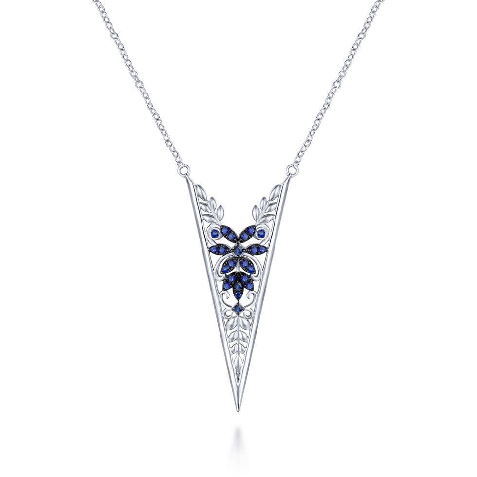 Openwork Sapphire Floral Triangle Necklace