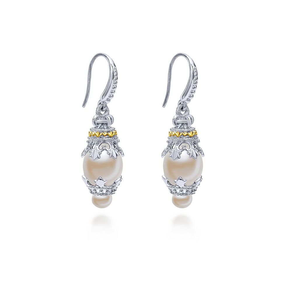 Vintage Inspired White Cultured Pearl Drop Earrings - Image 2