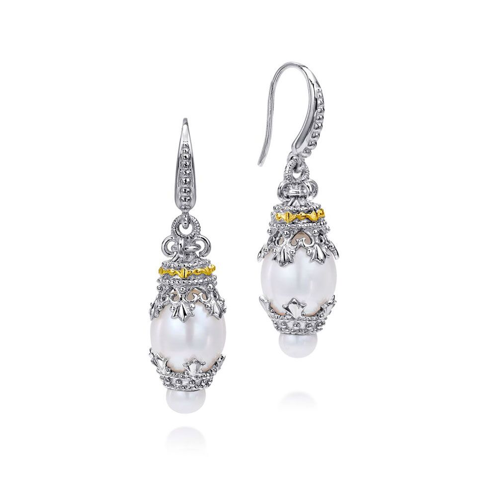 Vintage Inspired White Cultured Pearl Drop Earrings