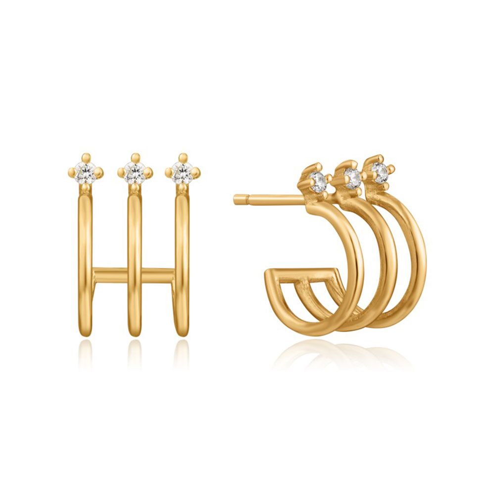 Vermeil Triple Mini Hoop Stud Earrings by Ania Haie