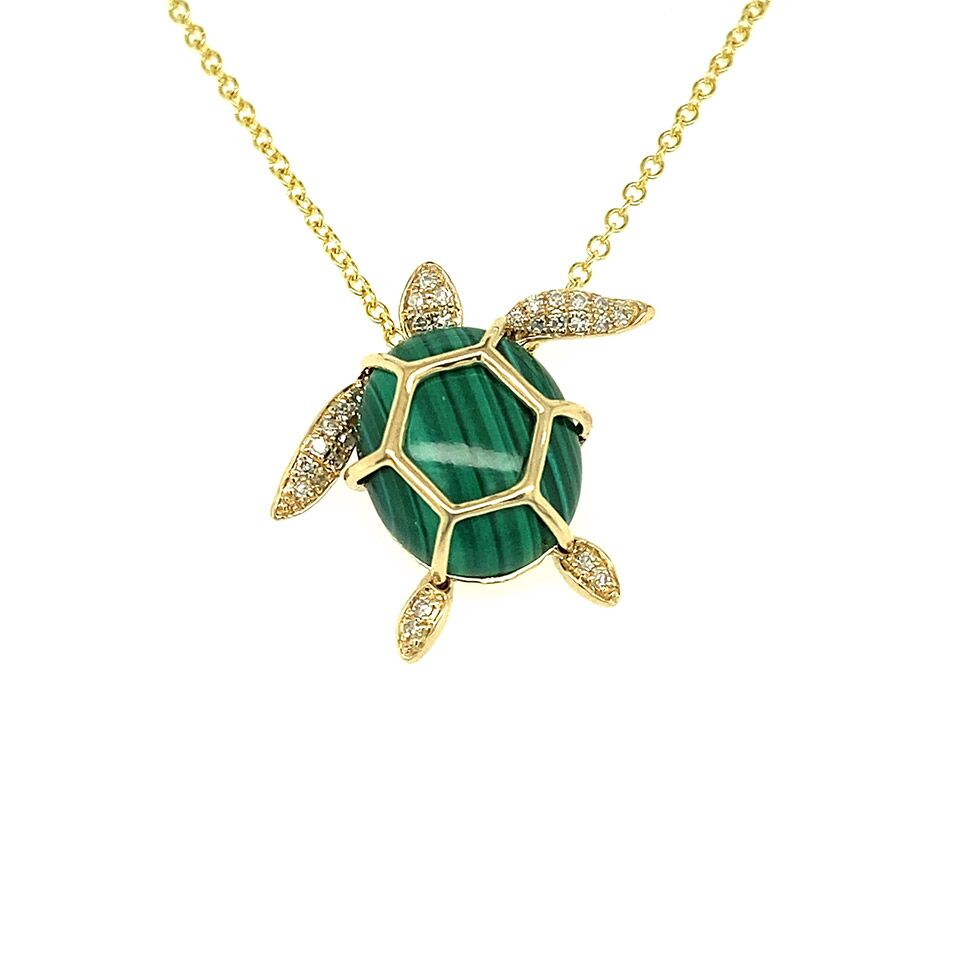 Malachite and Diamond Turtle Pendant by Effy