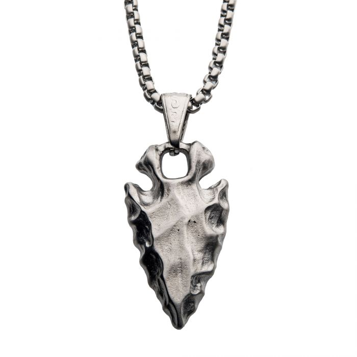 Stainless Steel Chiseled Arrowhead Pendant