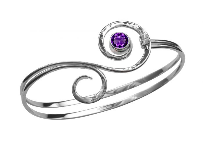 Sterling Silver Fiddlehead Bracelet with Amethyst by E. L. Designs
