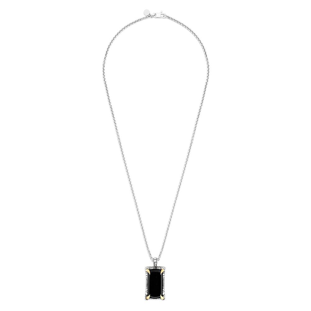 Black Onyx Pendant in Sterling Silver and 18k Yellow Gold by Effy - Image 2