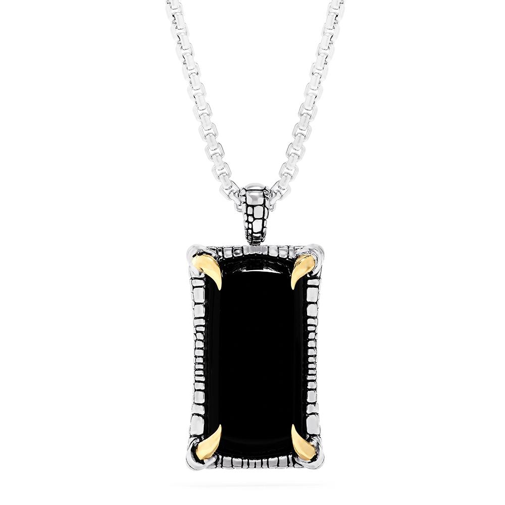 Black Onyx Pendant in Sterling Silver and 18k Yellow Gold by Effy