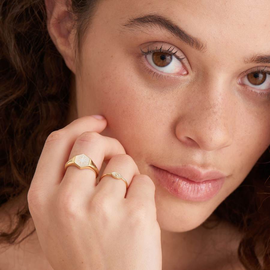 evil eye adjustable ring on model