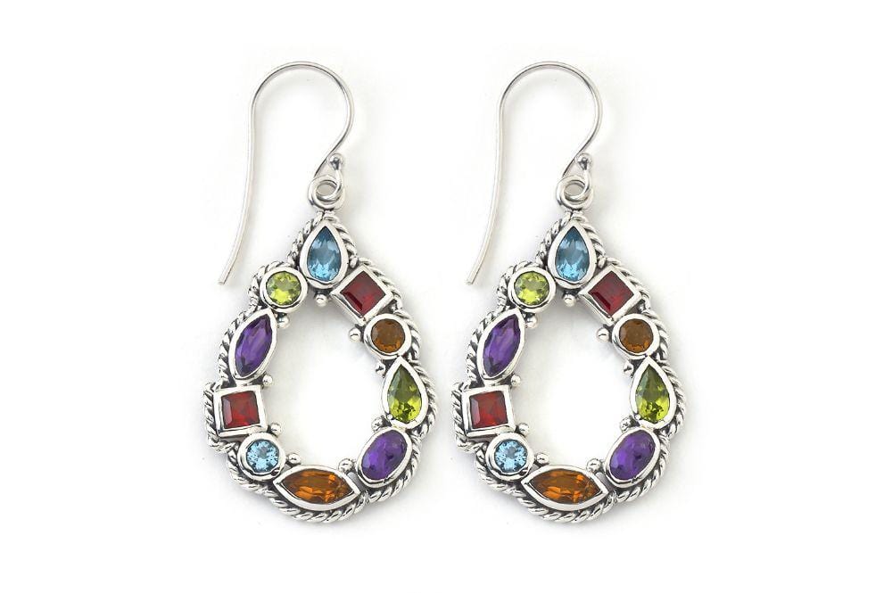Multi-Gem Teardrop Earrings by Samuel B.