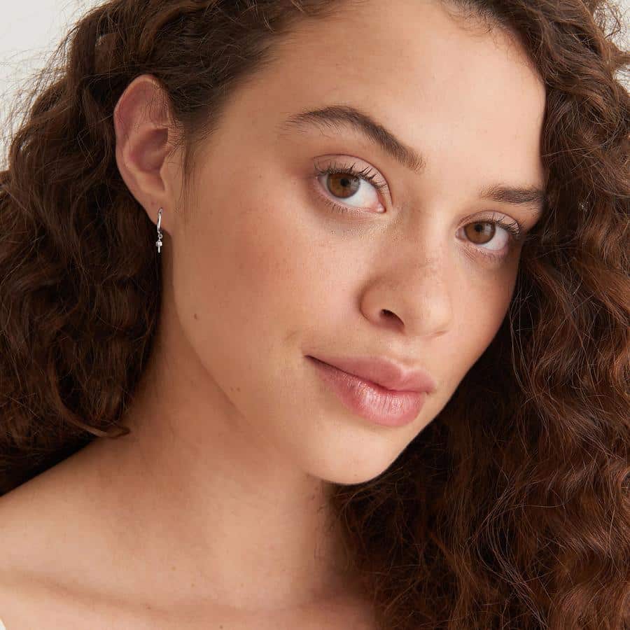 Key Huggie Hoop Earrings on Model
