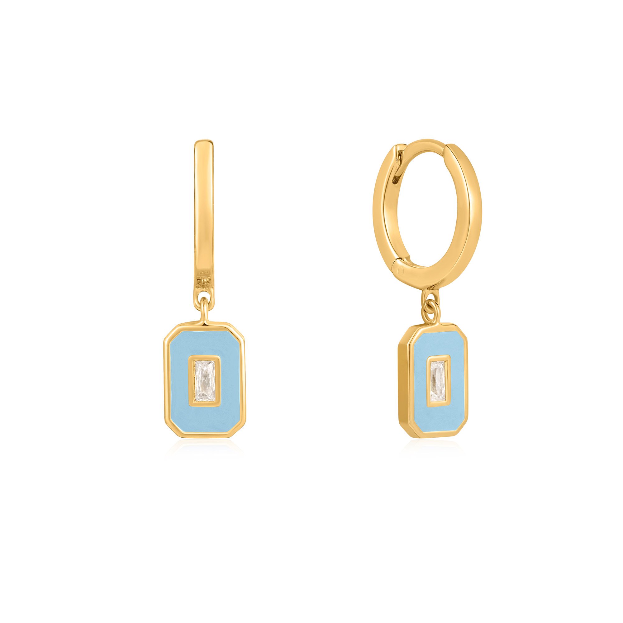 powder blue enamel emblem hoop earrings