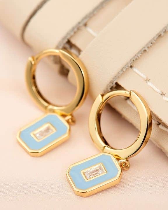 powder blue enamel emblem hoop earrings