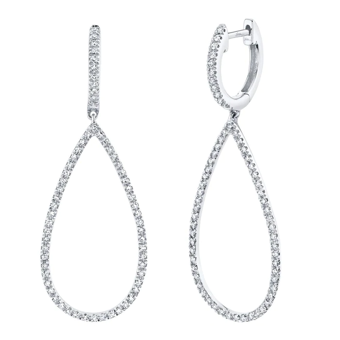 White Gold Open Tear Drop Dangle Earrings by Shy Creation