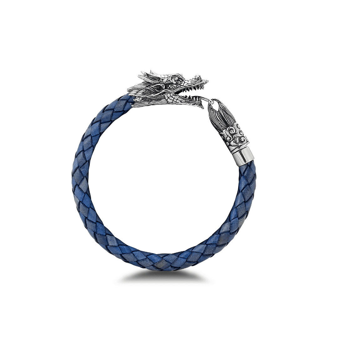 Dragon Blue Leather Braided Bracelet