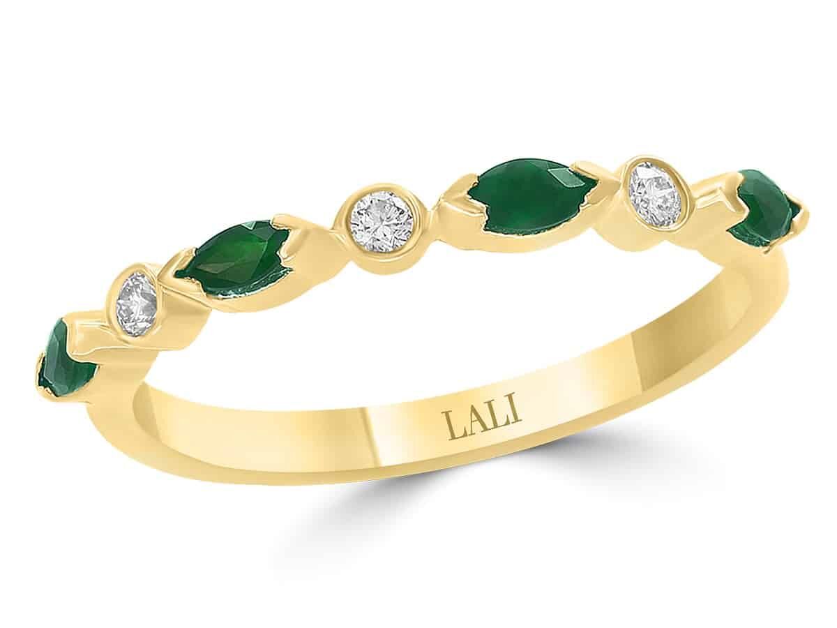 Emerald and Diamond Stackable Band by Lali
