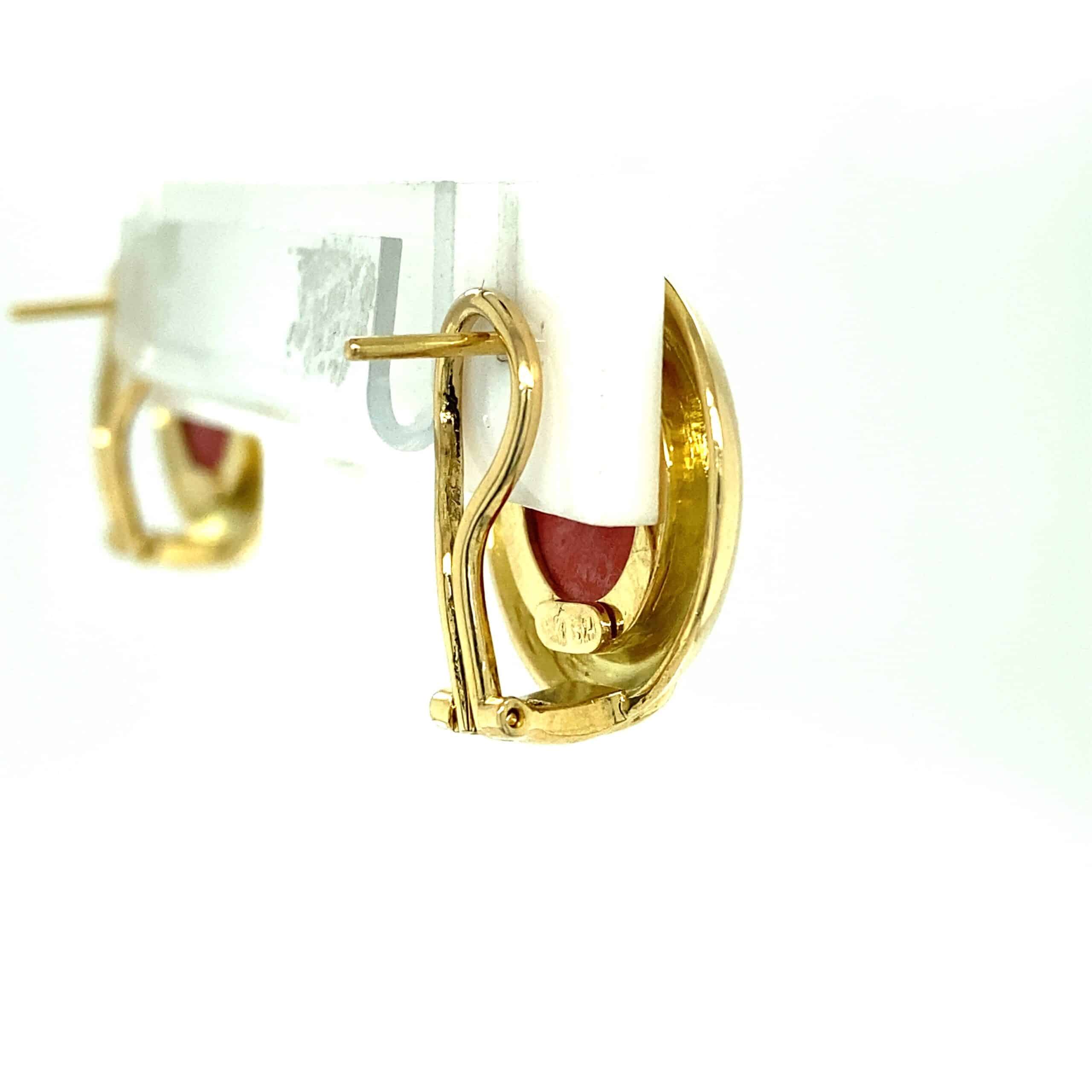 Estate Cabochon Coral Stud Earrings in 18k Yellow Gold