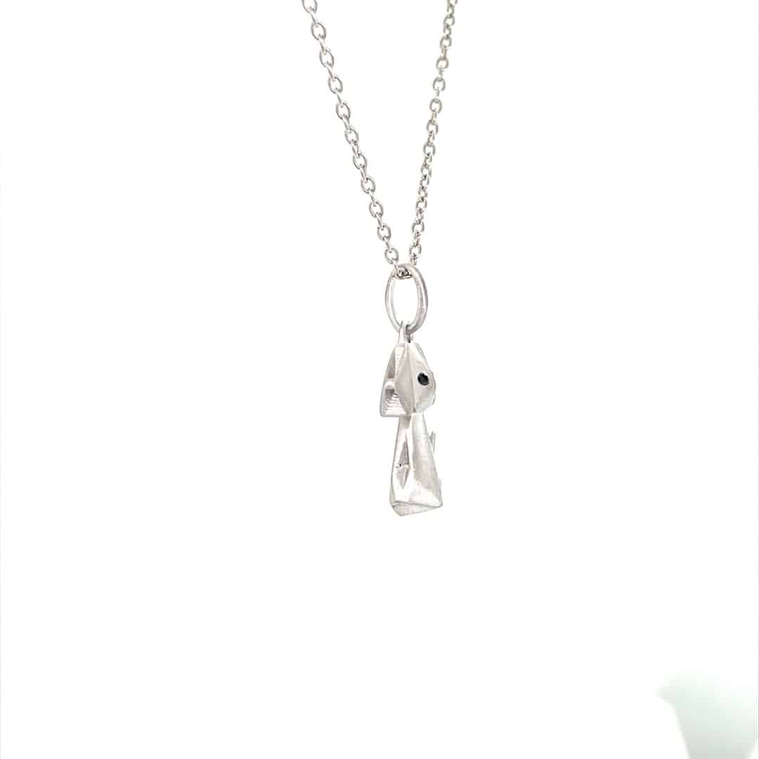 Black Diamond Origami Dog Pendant Necklace in Sterling Silver