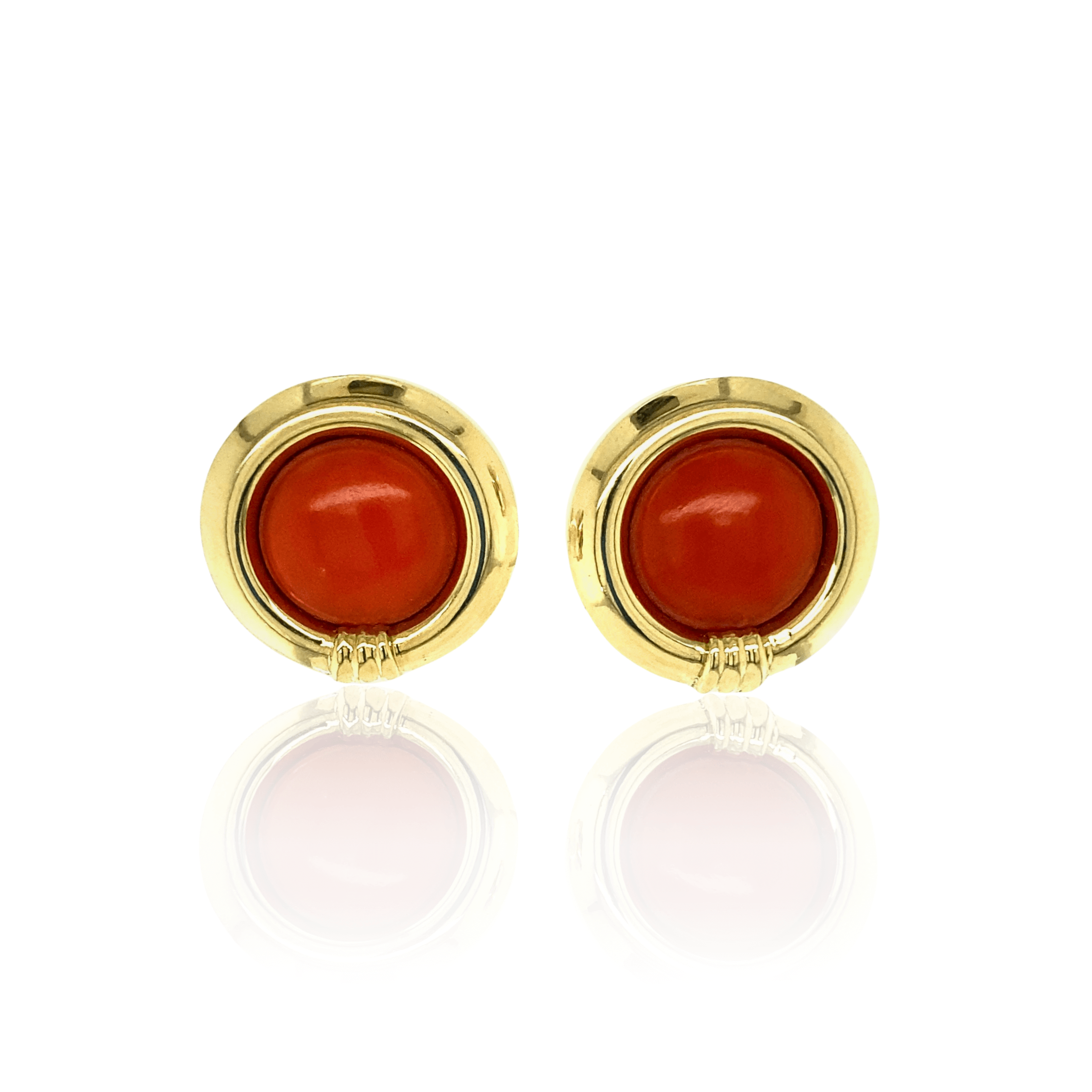 Estate Cabochon Coral Stud Earrings in 18k Yellow Gold