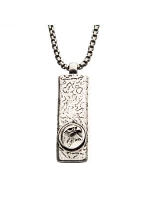 Eagle Head Antiqued Silver Dog Tag Pendant in Stainless Steel and Silver Plating