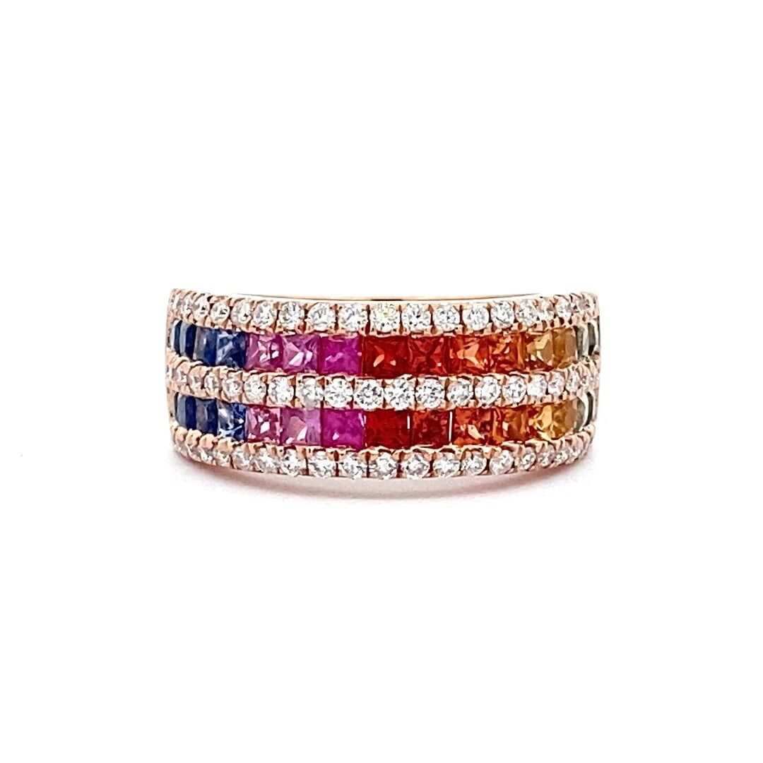 Multi-Color Sapphire and Diamond Band in 14k Rose Gold by Effy