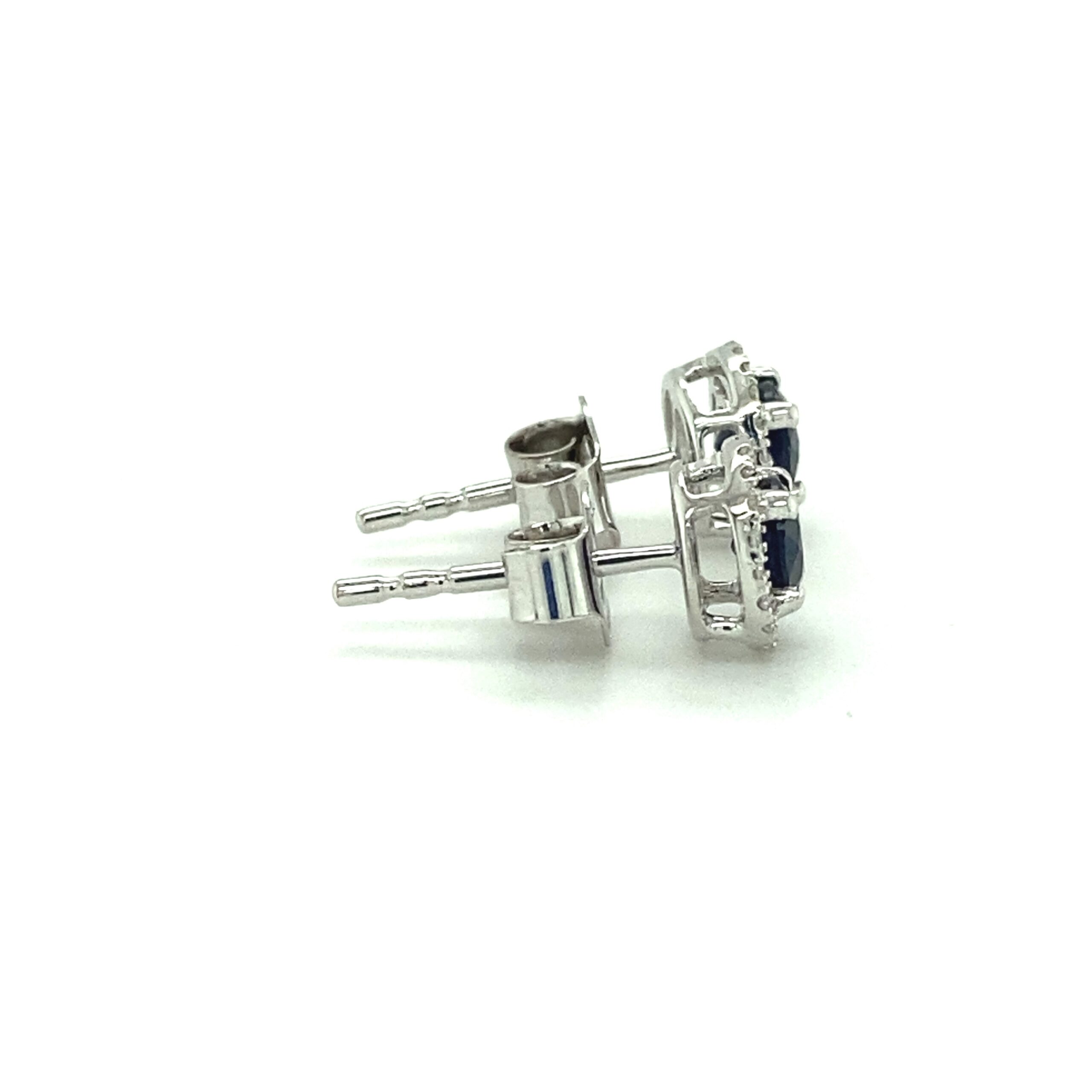 Birthstone and Diamond Halo Stud Earrings in 14k Gold by Lali - Blue Sapphire
