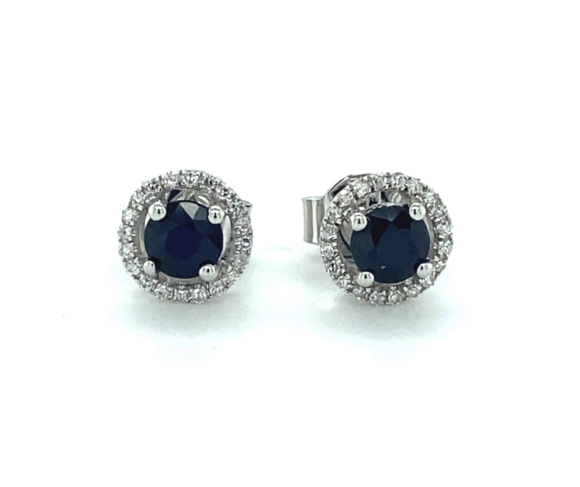Birthstone and Diamond Halo Stud Earrings in 14k Gold by Lali - Blue Sapphire
