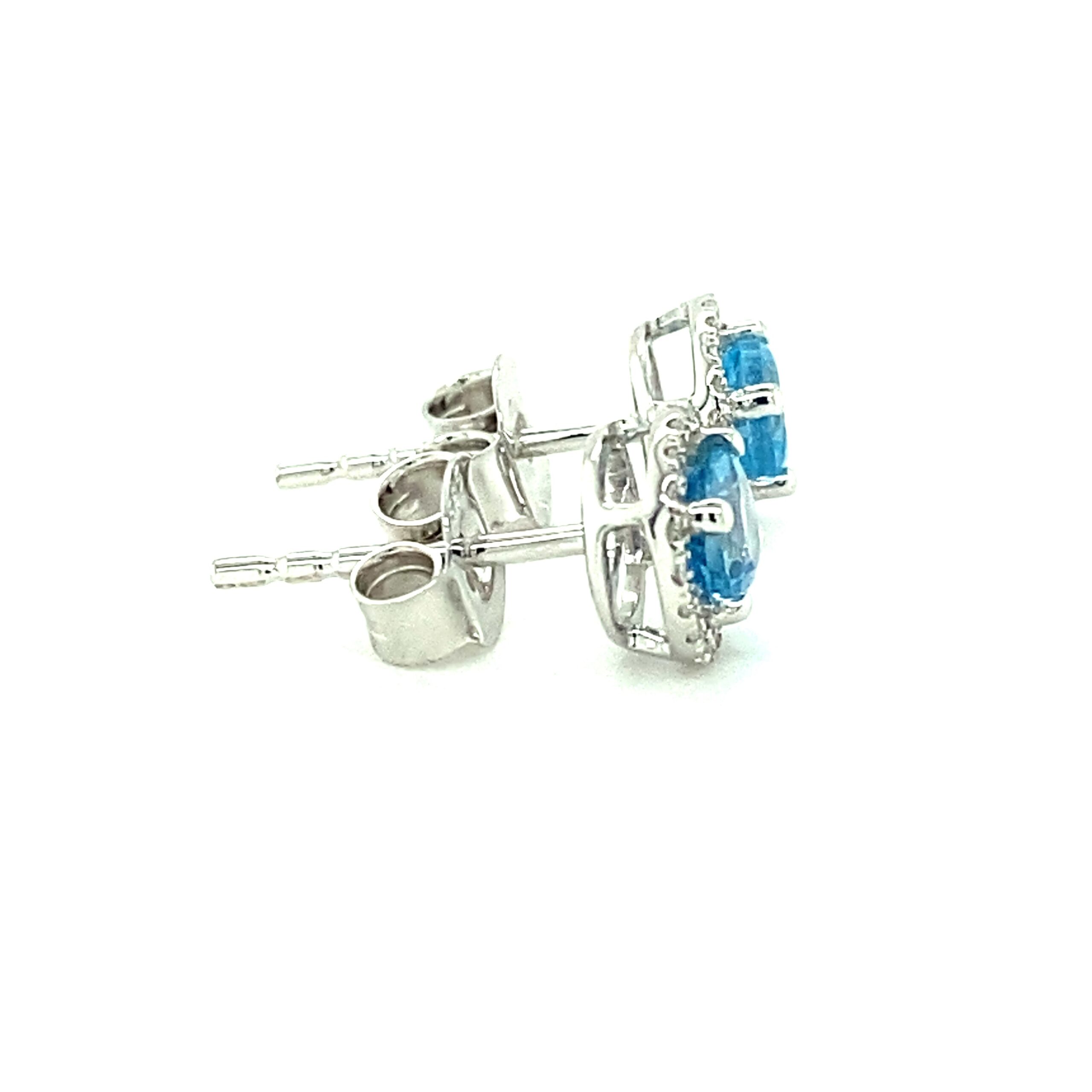 Birthstone and Diamond Halo Stud Earrings in 14k Gold by Lali - Swiss Blue Topaz