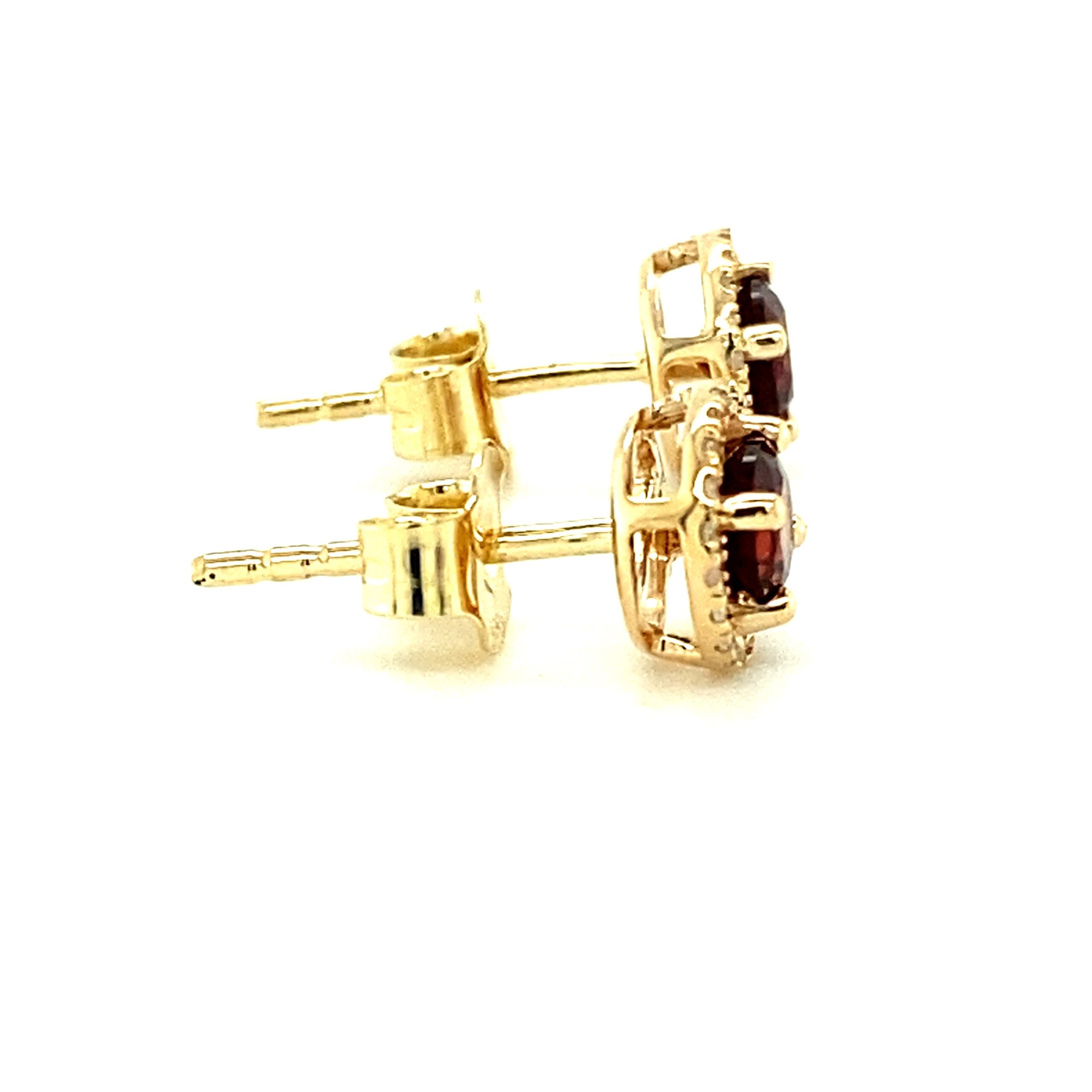 Birthstone and Diamond Halo Stud Earrings in 14k Gold by Lali - Garnet