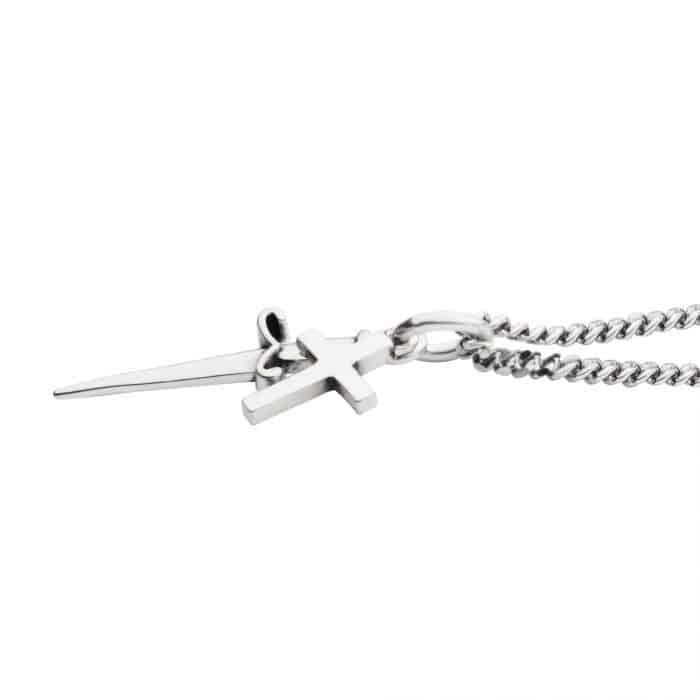 Sterling Silver Dagger and Cross Pendant Necklace