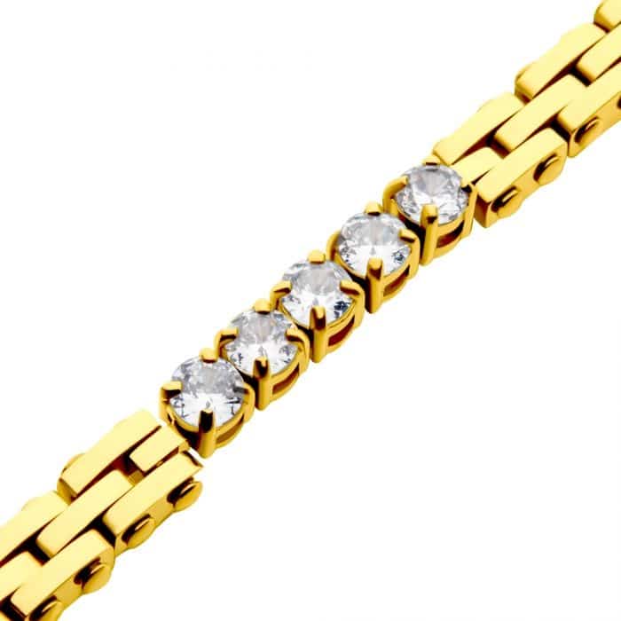 Men's Cubic Zirconia Tennis Bracelet - Stainless Steel with 18k Yellow Gold Plating