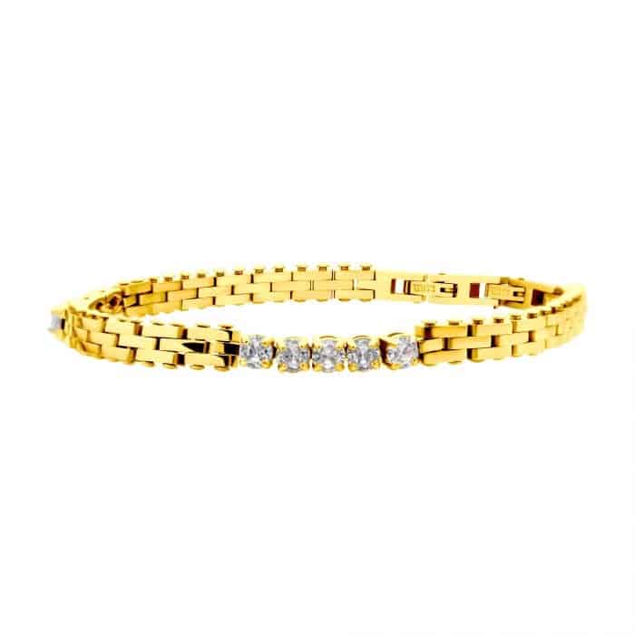 Men's Cubic Zirconia Tennis Bracelet - Stainless Steel with 18k Yellow Gold Plating
