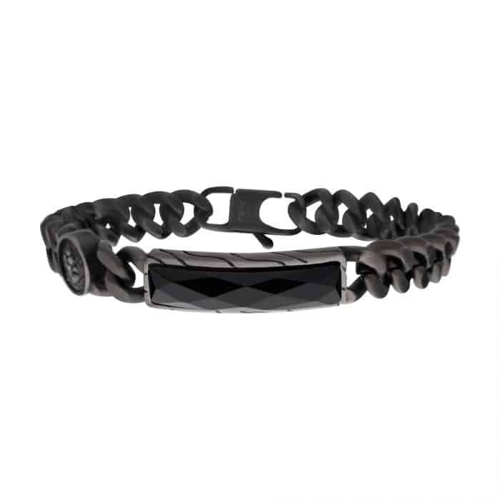 Black Agate and Lions Head Gun Metal Bracelet