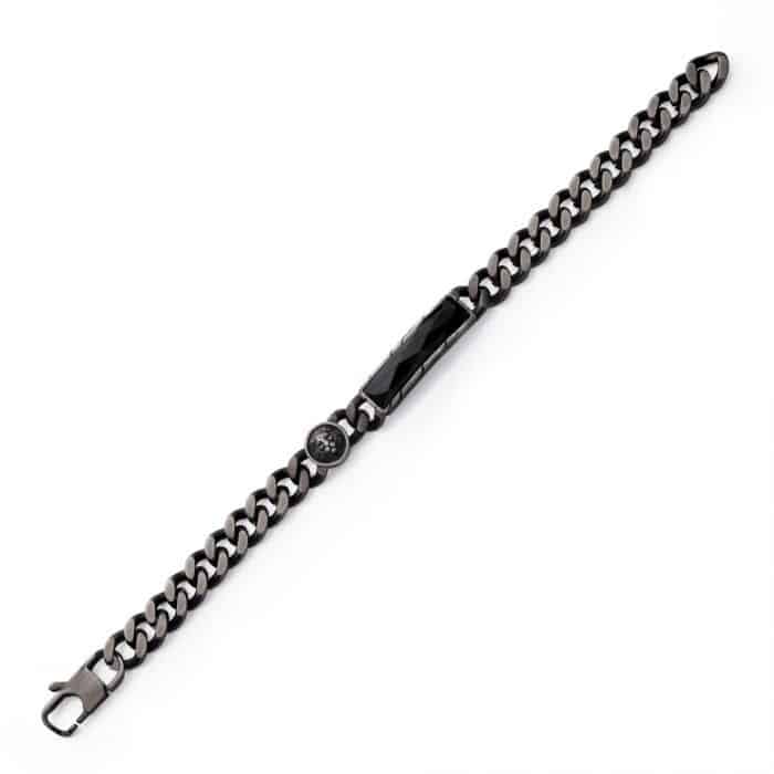 Black Agate and Lions Head Gun Metal Bracelet