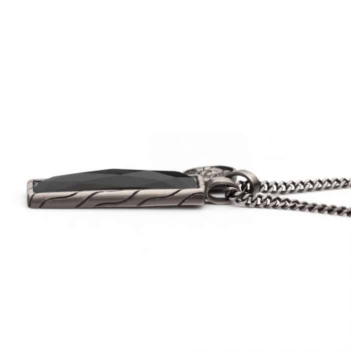 Black Agate and Lions Head Gun Metal Double Pendant Necklace