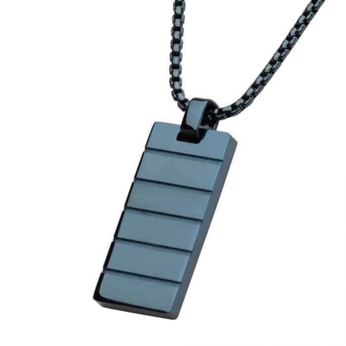 Cobalt Blue Ridged Dog Tag Necklace